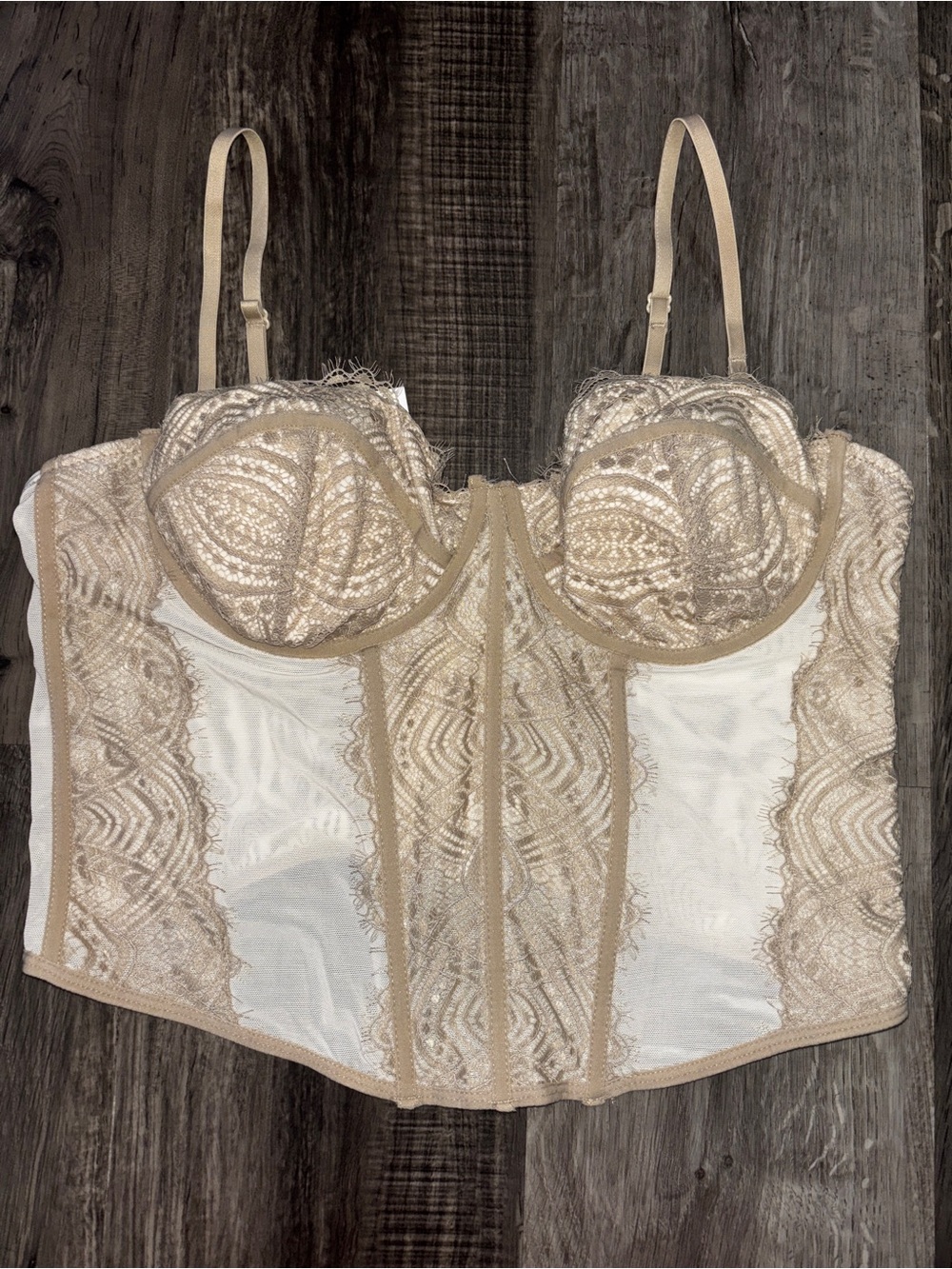 Large Garage Beige Lace Underwire Longline Bustier
